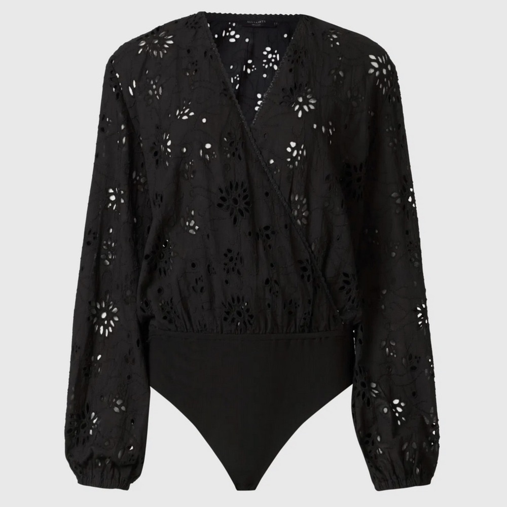 ALLSAINTS Amara Broderie Bodysuit In Black Size US 8 NWOT‎ - Picture 9 of 16